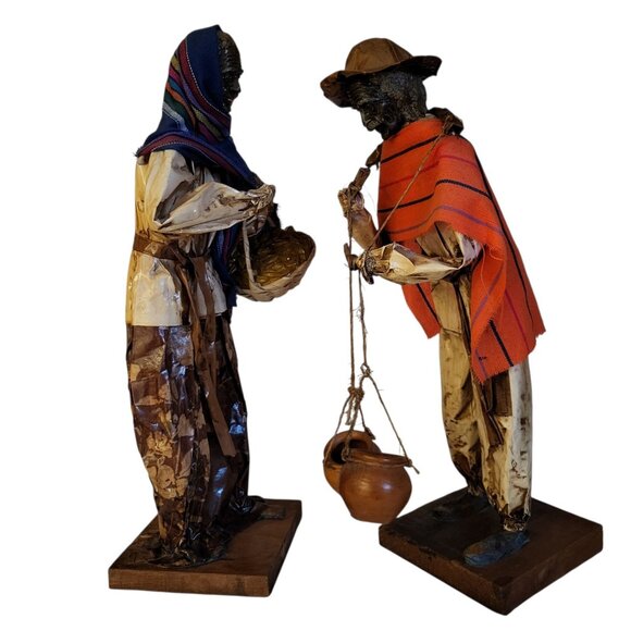 Mexican Folk Art 2 Cartonería 19" Figures Jalisco region Paper Mache man woman - Picture 2 of 11